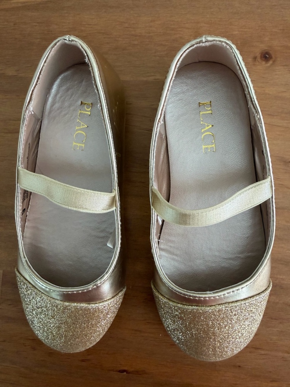 Place Girls Gold Glitter Strap Dress Flats Size 9 - Picture 3 of 7
